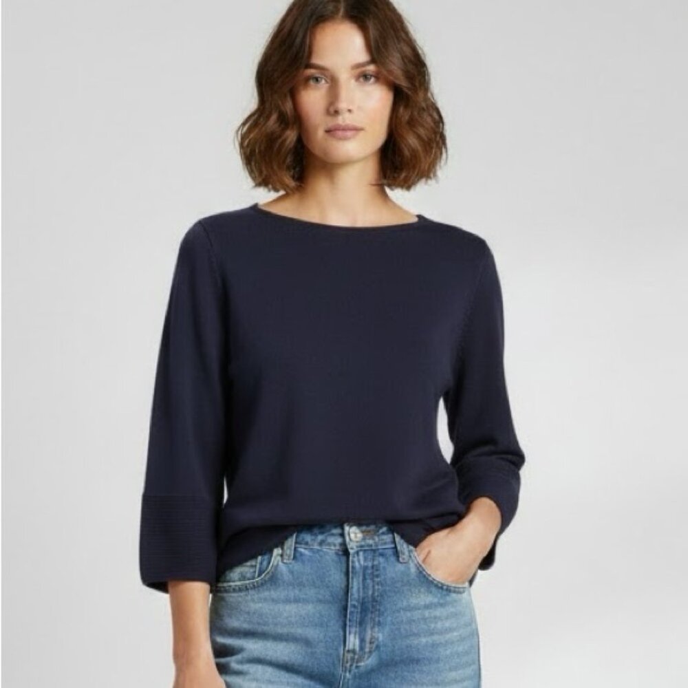 COS Boat neck Minimalist Navy long sleeve Shirt